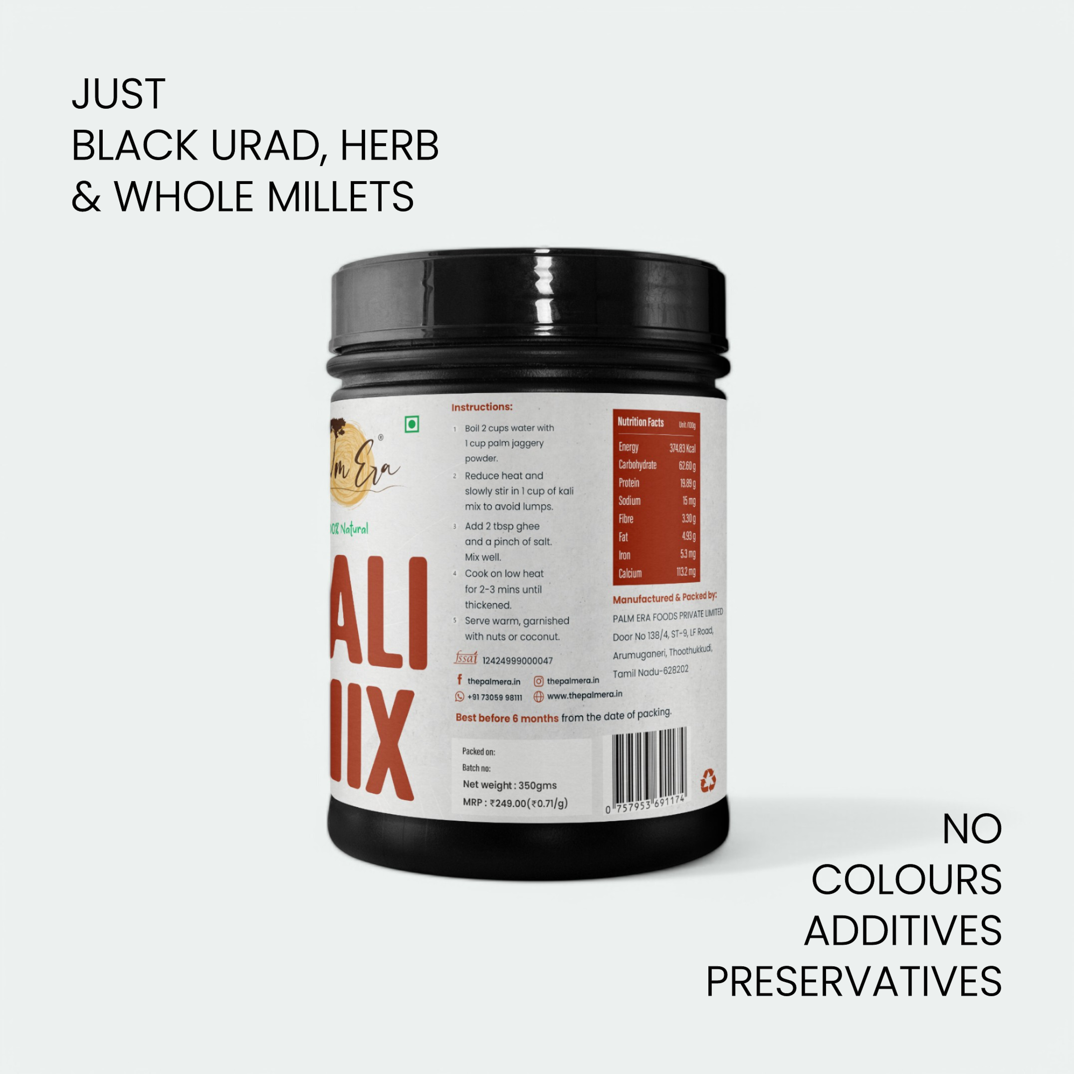 Kali Mix natural sources of protein – black urad dal, herbs, and whole millets – no preservatives