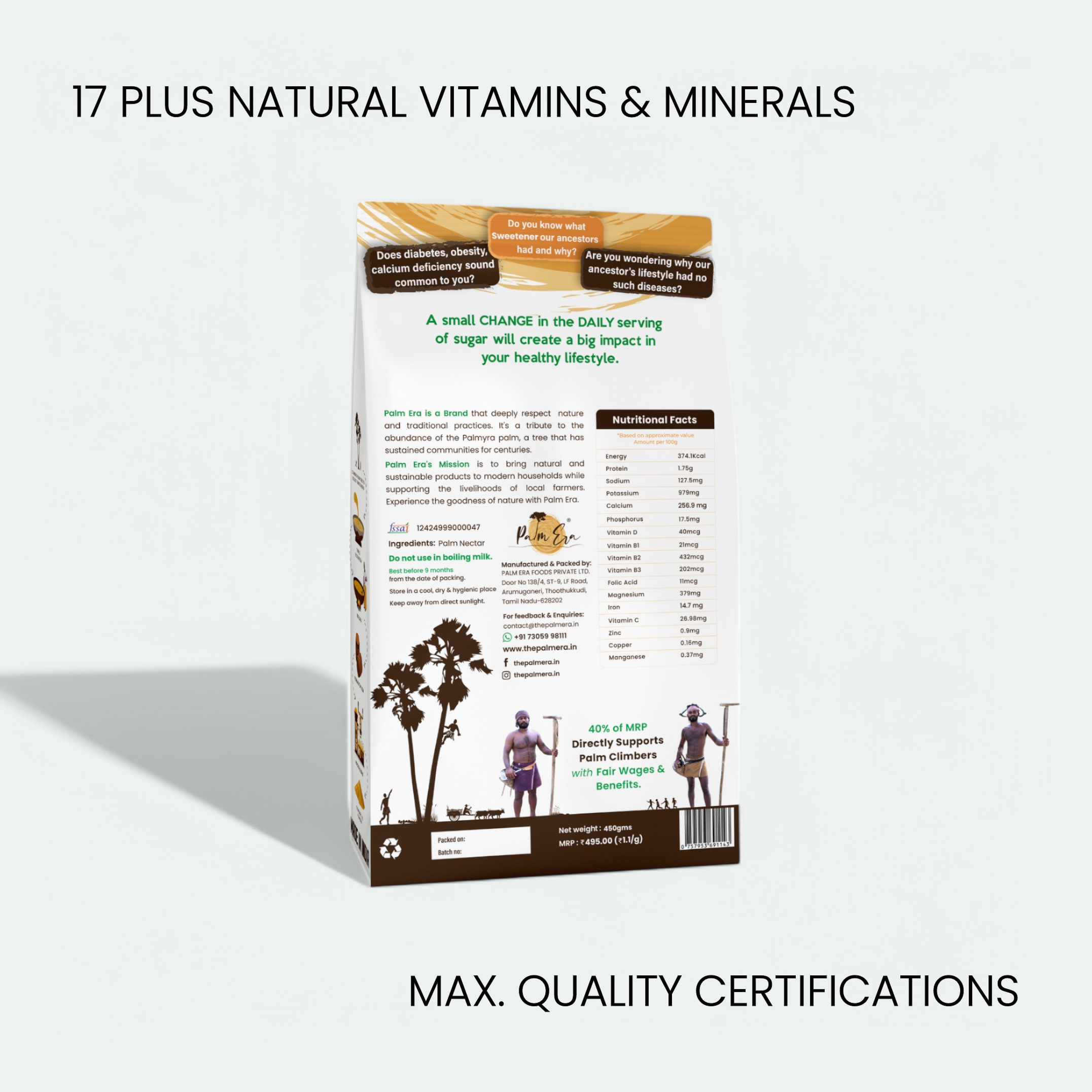 Palm Era jaggery powder rich in 17 natural vitamins and minerals