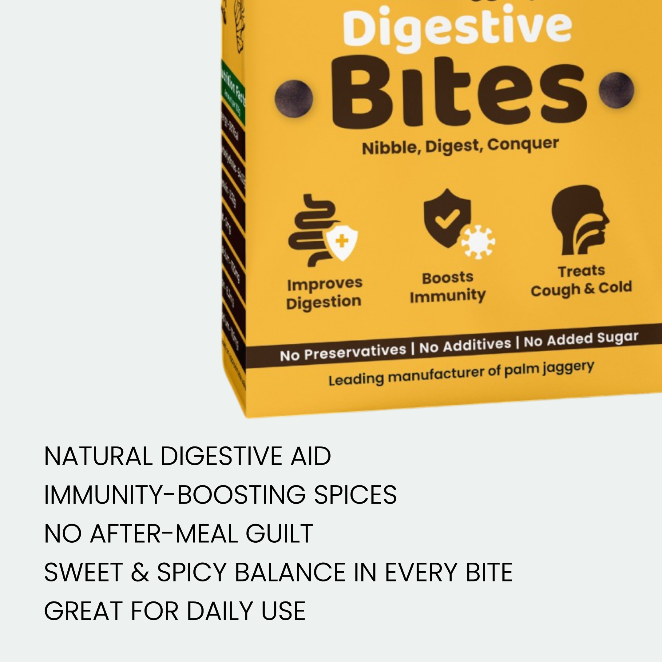 Sweet and spicy palm jaggery digestive bites with ginger, turmeric, cardamom