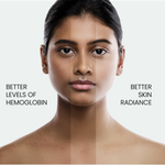 Woman showing improved skin radiance and better hemoglobin levels after using Red Bliss