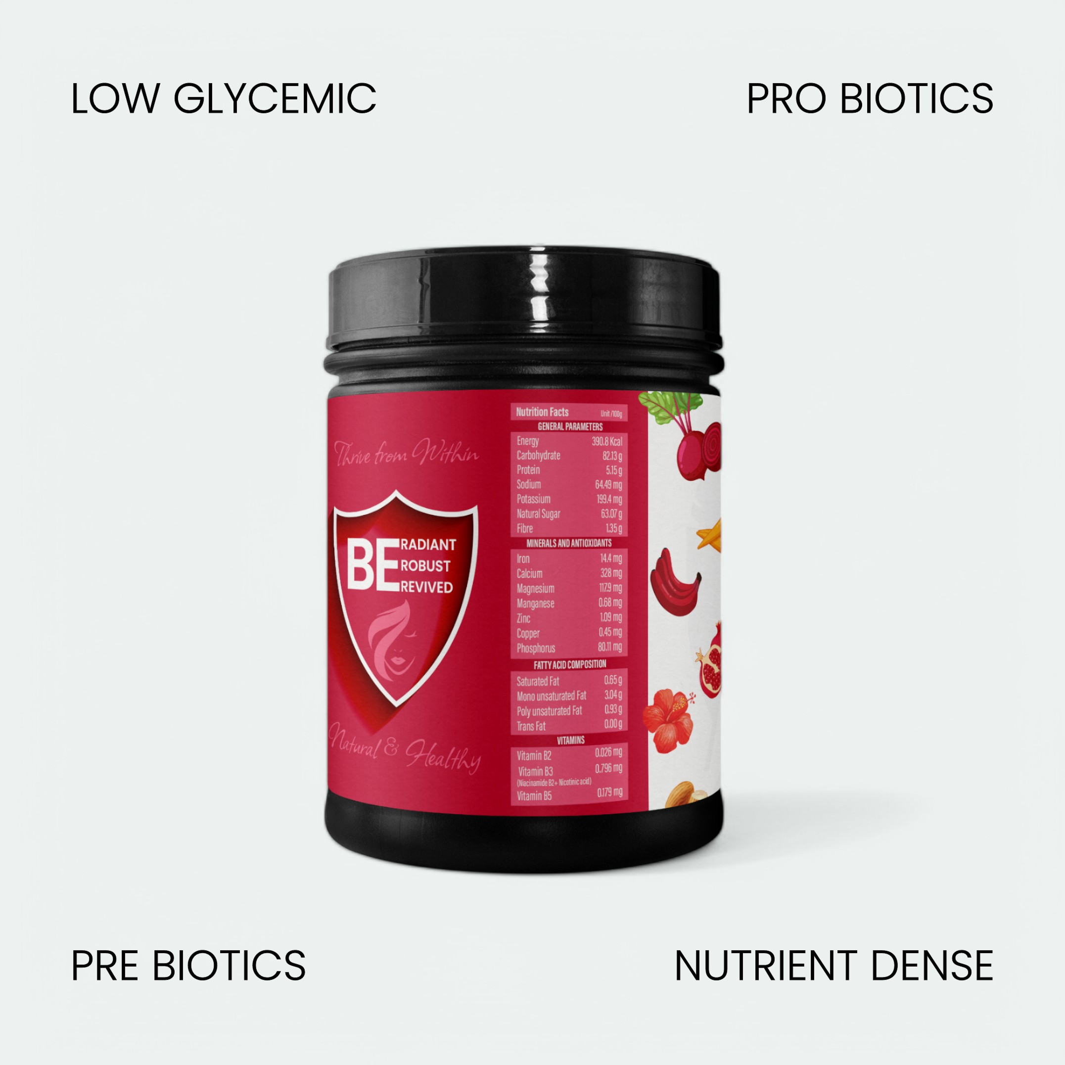 Low glycemic probiotic supplement for skin health and nutrition